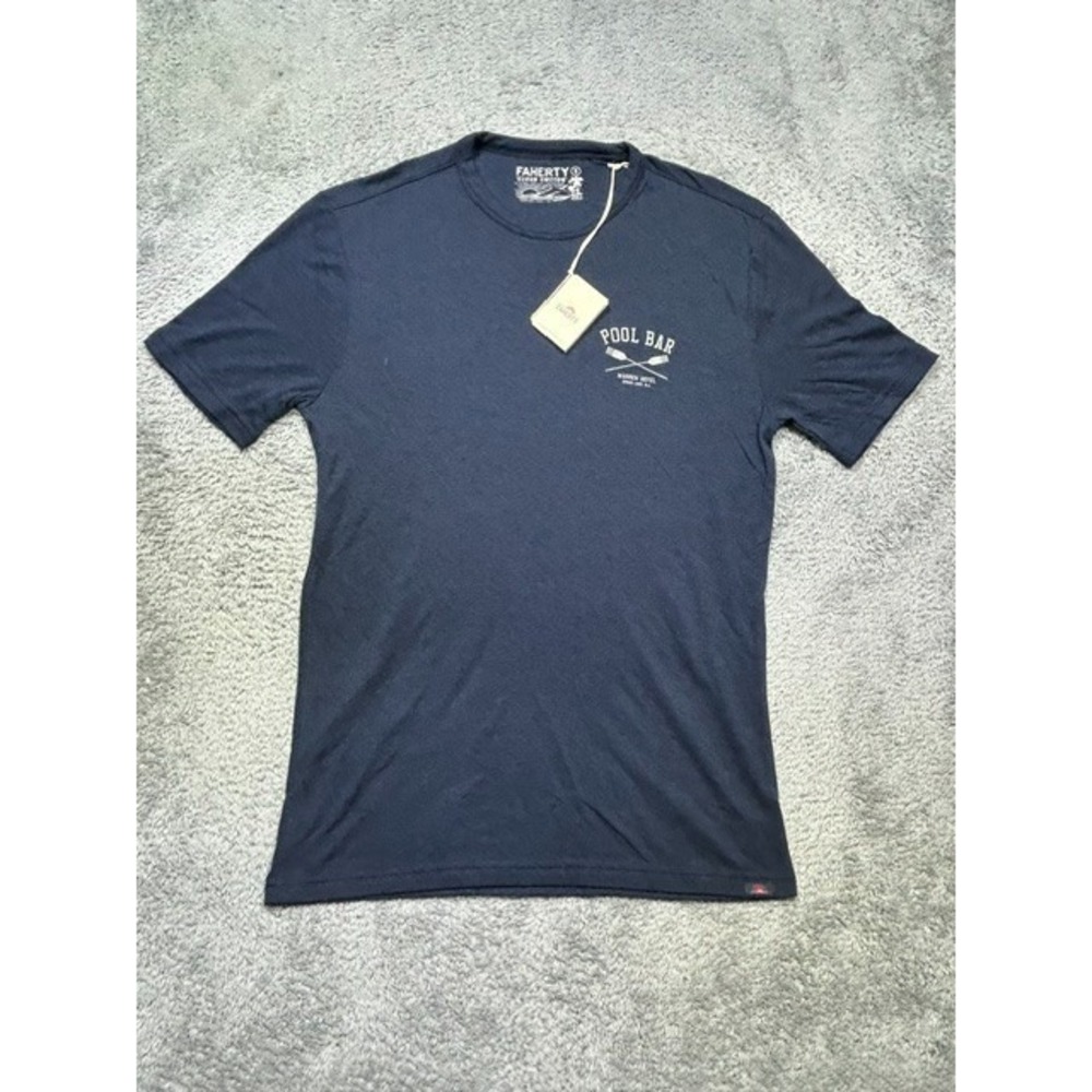 Faherty T-Shirt Men's S Navy Cloud PIMA Cotton Short Sleeve Crew Pool Bar NEW